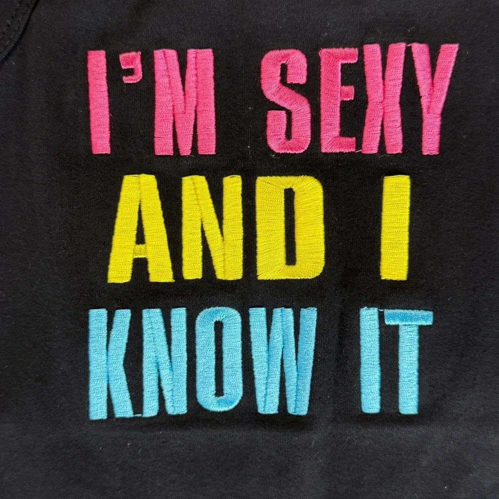 Medium Dog Funny Shirt Black Tank Top 'I'm Sexy And I Know It' Embroidered Sassy
